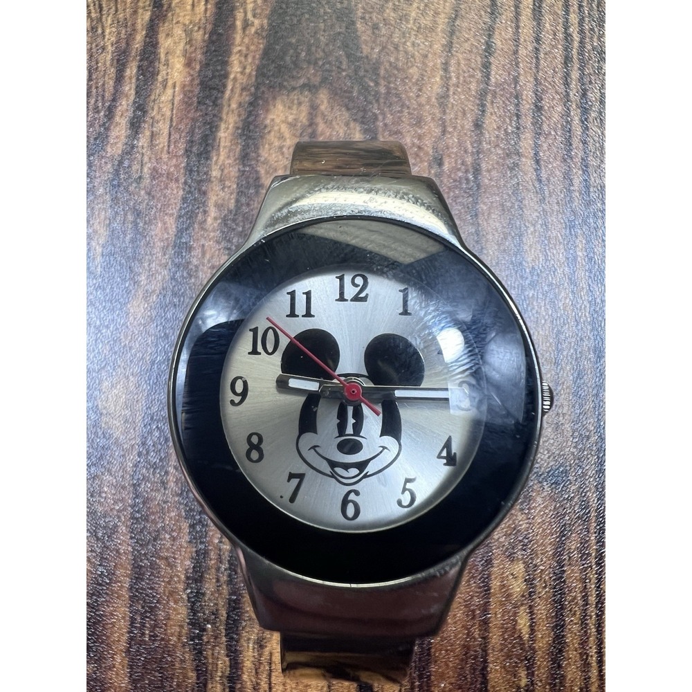 Vintage Disney Mickey Mouse Watch Stainless Steel Clamp Style Band Needs Battery